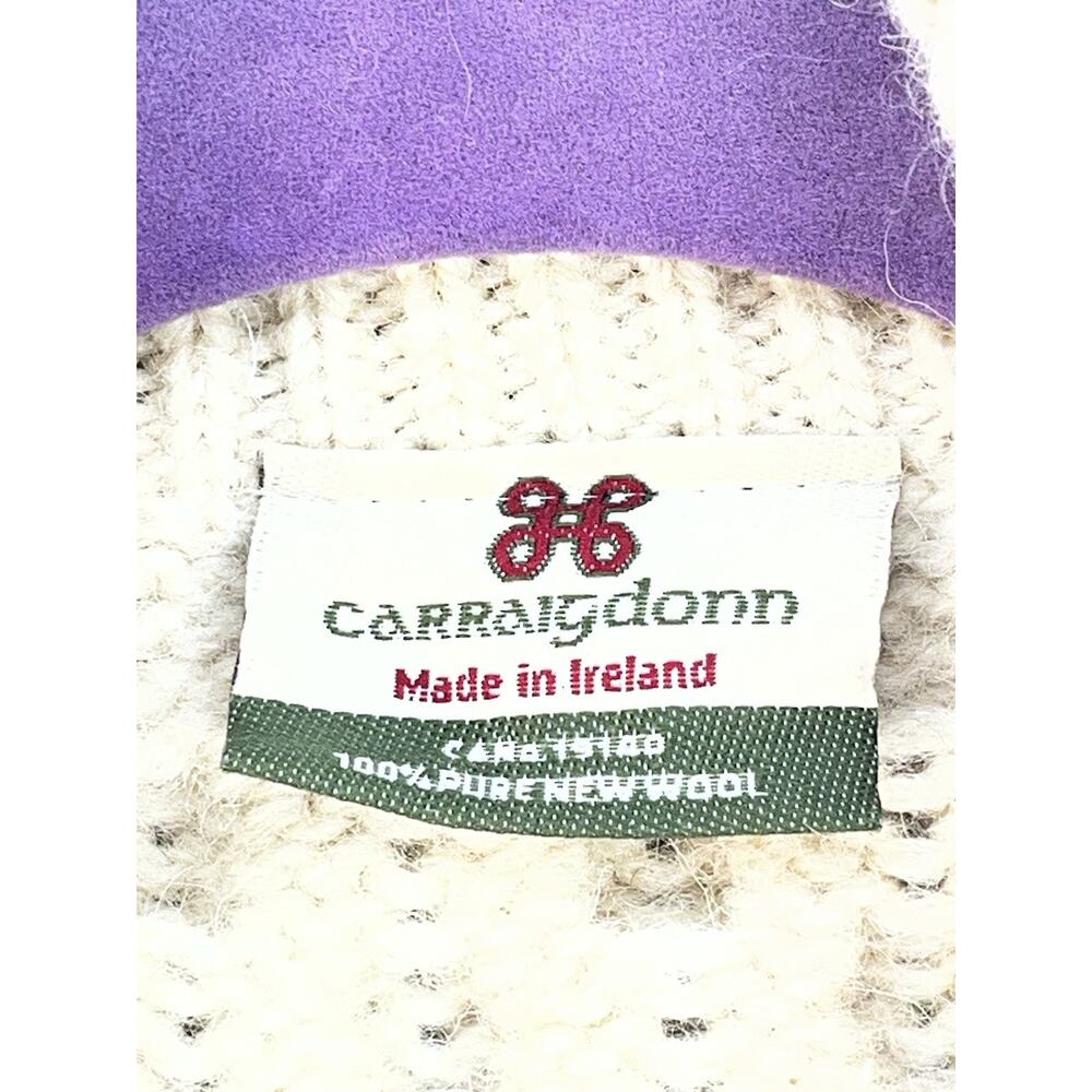 Carraig Donn Ireland Womens M 100% Wool Aran Cable Knit Cardigan Sweater Cream - Picture 5 of 13